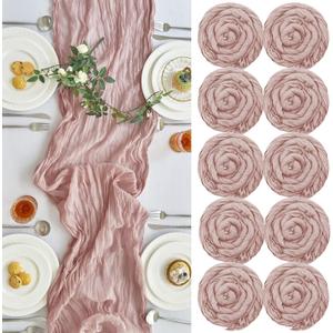 IVAPUPU 10 Pcs Cheesecloth Table Runner - 10ft Dusty Pink Easter Spring Boho Gauze Cheese Cloth Table Runners for Baby Shower Decoration Wedding Party Summer Garden Farmhouse