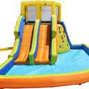 BANZAI Double Drench Water Park, Length: 15 ft, Width: 11 ft 5 in, Height: 8 ft 4 in, Inflatable Outdoor Backyard Water Slide Splash Toy