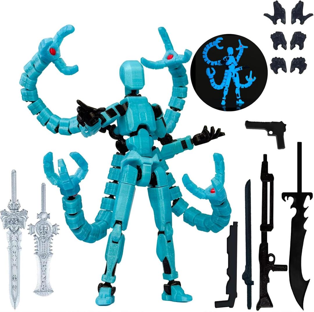 Already Assembled T13 Action Figure Accessories,T13 Multi-Jointed Movable,for Collectors Desktop Decorations t-13 Movability 3D Printed Toys (Blue Noctilucent Blue, 7.2 Inch)