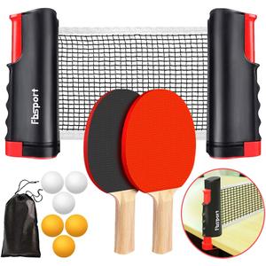 FBSPORT Ping Pong Paddle Set, Portable Table Tennis Set with Retractable Net,Rackets,Balls and Carry Bag for Indoor/Outdoor Games (black)