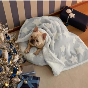 LE SURE Waterproof Puppy Blanket for Medium Dogs - Washable Double Sided Dog Blankets with Warm Jacquard Shag and Soft Sherpa Fleece, Pet Cat Blanket for Couch Protection, Bow Design, Star, Grey