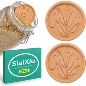 slaixiu 2PCS Reusable Brown Sugar Saver - Food-Safe Terracotta Clay Disc to Keep Sugar Moist, Baking & Storage Essential