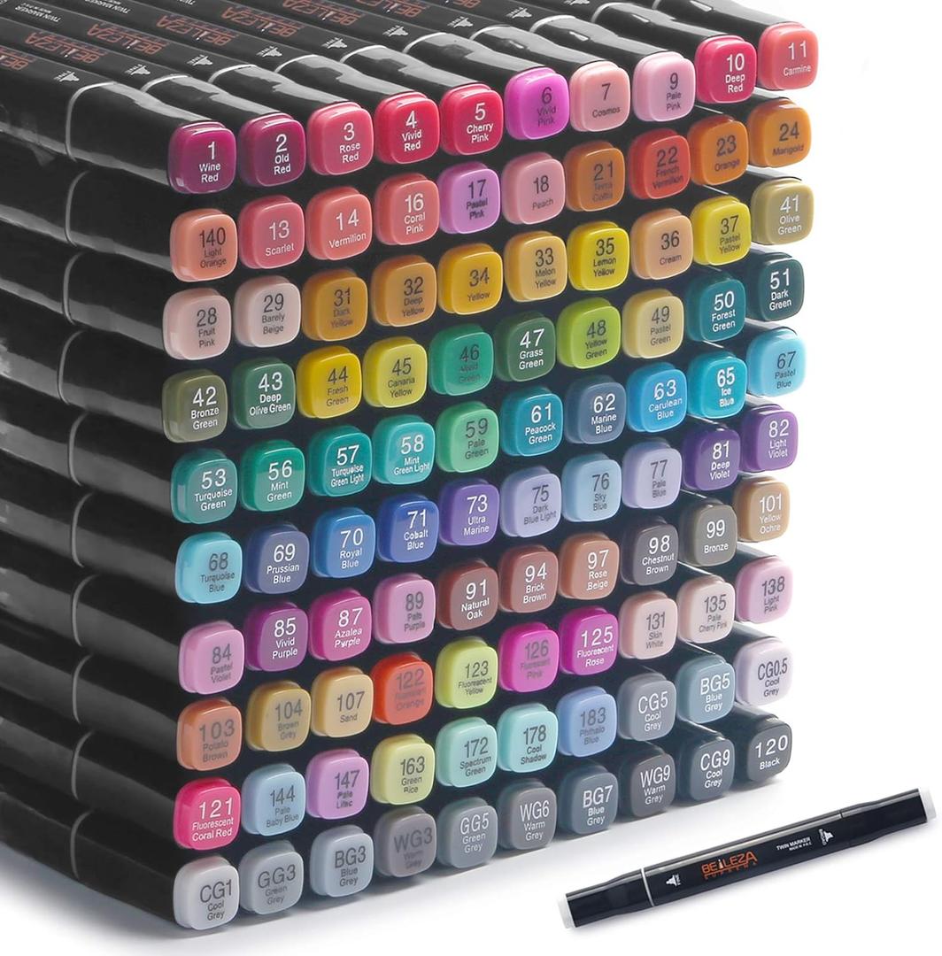 belleza suprema 101 Colors Alcohol Markers Dual Tips Permanent Art Marker Pen for Adult, Alcohol-Based Highlighter Pens Sketch arts set for Coloring,Painting, Sketching and Drawing with Carrying Case