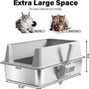 Stainless Steel Litter Box, XL Metal Cat Litter Box with Lid, Extra Large Cat Litter Boxes for Big Cats with High Sides, Leak Proof, Easy to Clean, No Stick, Odor Control, Include Scoop and Mat