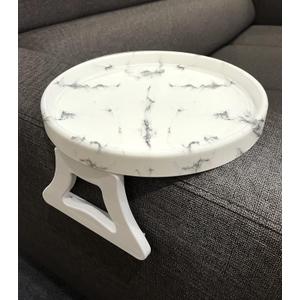 Marble Printed Sofa Arm Clip Table, Armrest Tray Table, Drinks/Remote Control/Snacks Holder (Round)