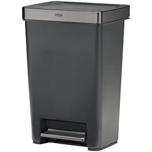 Rubbermaid Premier Series III Step-On Trash Can for Home and Kitchen, with Stainless Steel Rim, 12.4 Gallon, Charcoal, for Home/Kitchen/Garage/Apartment/Office