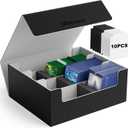 Mlikero Card Deck Case for Trading Cards 1800+, Trading Card Storage Box Fits Toploader and Magnetic Card Holder, Leather Magnetic Closure Deck Box Fit for MTG, TCG (A-3 Row XL, A1-Black)
