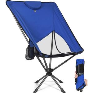 Swivel Portable High Back Camping Chair Small Compact Lightweight Folding Chairs for Adults, Outdoor Collapsible Backpack Chair for Camp, Travel, Sports, Easy Carry and Quick Setup (Blue)