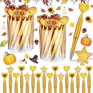 Tinlade 120 Pcs Fall Autumn Thanksgiving Turkey Pens Pumpkin Black Gel Ink Ballpoint Pens Heart Star Shape Decor gifts for Party Favors School Office