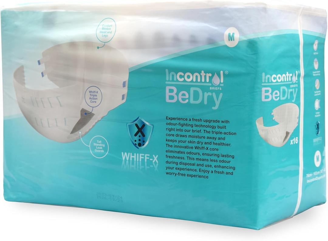 InControl BeDry Premium Incontinence Tabbed Briefs - Unisex - Maximum Absorbency Disposable Diapers - (Medium, 16 Count)