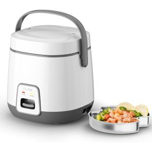 TLOG Mini Rice Cooker 2-Cup Uncooked(4-Cup cooked), Healthy Non-stick Coating 1.2L Small Rice Maker for 1-3 People, Portable Travel Fast Cooker with Steam Tray, Rice Maker for Grains, White Rice, Oatmeal, Veggies