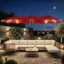 Patio Kingdom 15FT Large Outdoor Patio Umbrella with Solar Lights and Base, Double-Sided Table Umbrellas with 48 LED Lights, Rectangle Market Umbrella for Pool, Deck, Backyard, Red