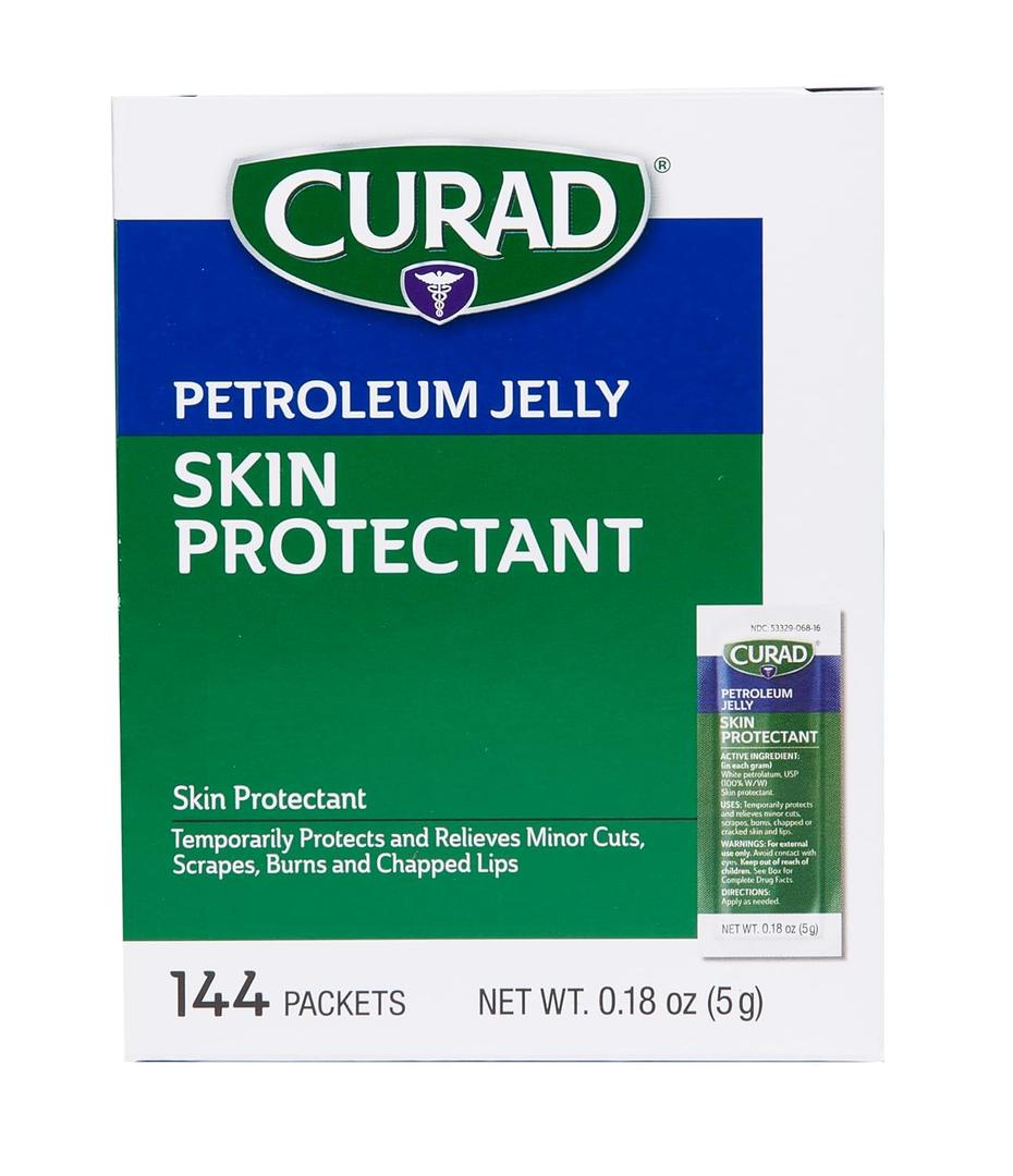 CURAD Petroleum Jelly Skin Protectant, Healing Ointment for Dry Cracked Skin, 144 Count Packets