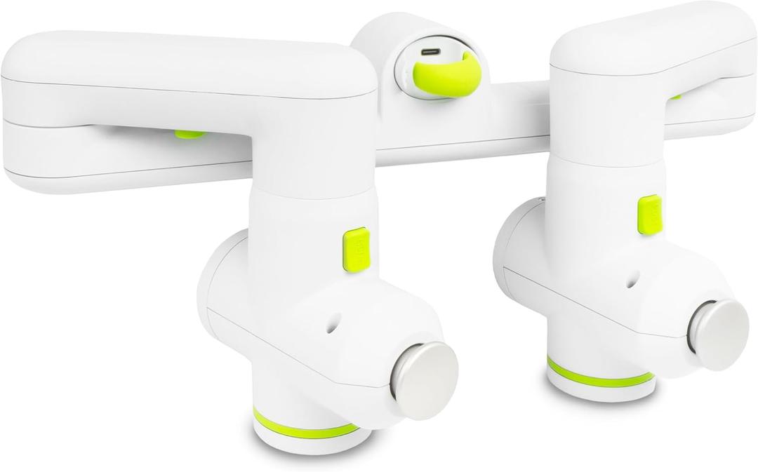 ProsourceFit Dual Pro Percussion Massage Gun, 6 Attachable Pieces for Deep Tissue Relief, Muscle Massager Gun with 4 Speed Levels, Adjustable Handles for Back Massage, and Quiet Portable Relief, White