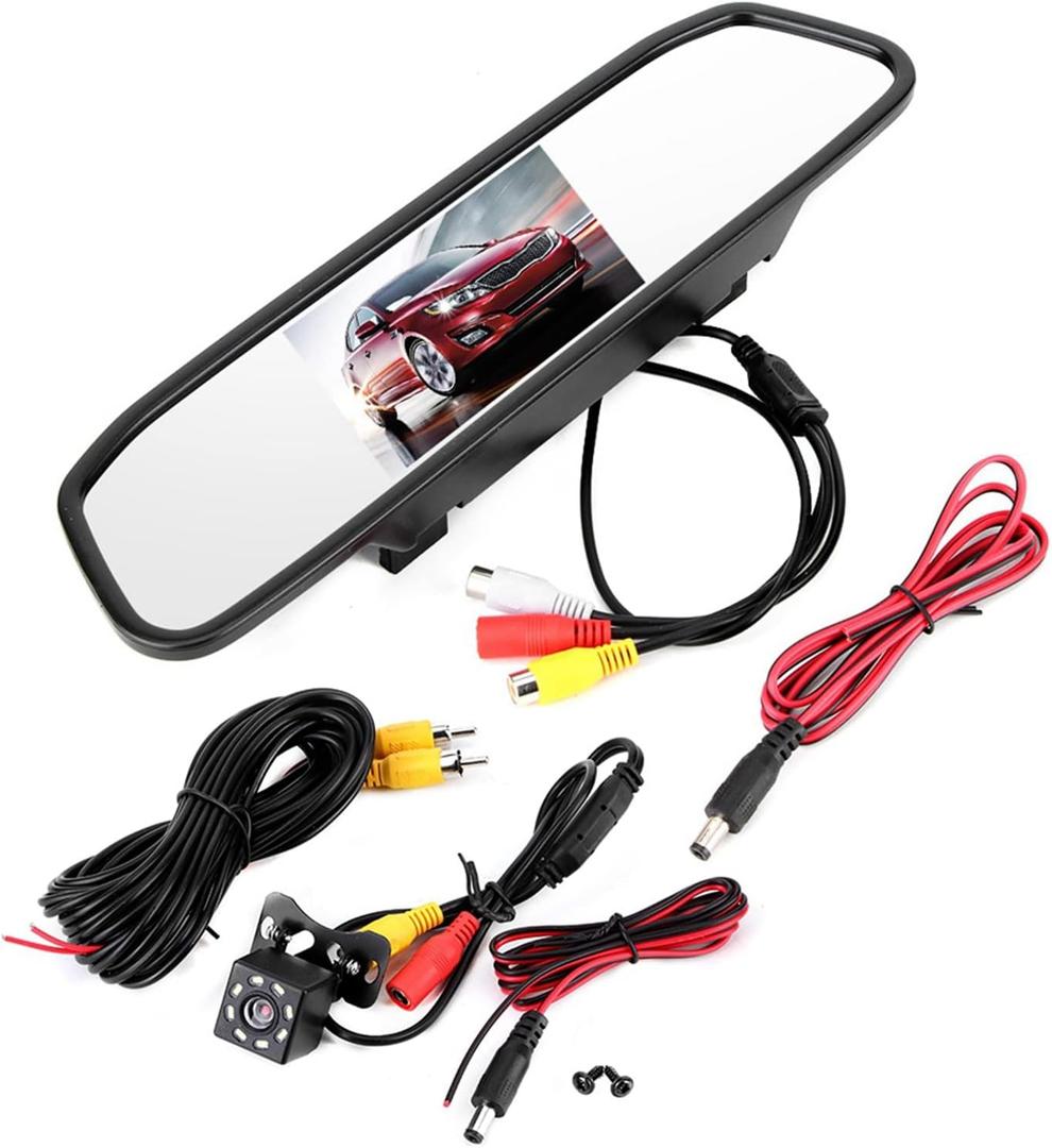 aqxreight Rearview Mirror Backup Camera,4.3in Car HD Rearview Mirror Monitor 8LED Night Vision Reversing Camera, aqxreightiotkw9grmp