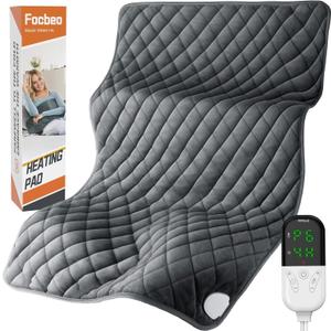 33''x17'' Extra Large Heating Pad for Back&Cramps Relief, XL Electric Heating Pads for Neck Shoulder Pain Relief Heat Pad Upgraded 6 Heat Settings, 4 Timer Options Auto Shut-Off Machine Washable Grey