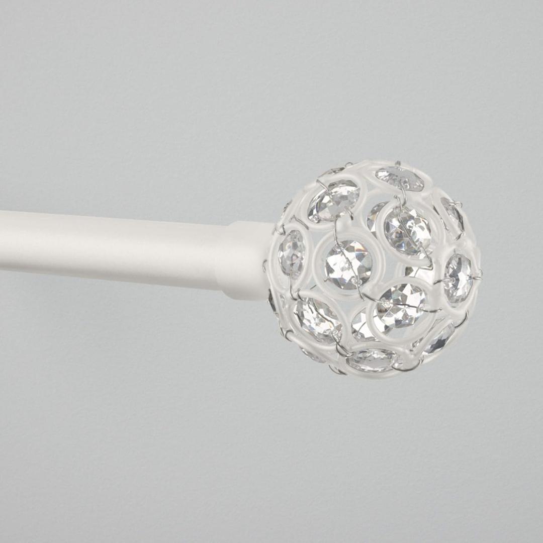 Exclusive Home Curtains Rings 1" Curtain Rod and Coordinating Finial Set, Matte White, Adjustable 66"-120"