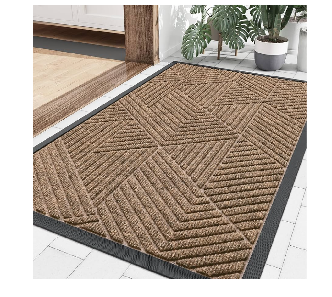 Smiry Front Door Mat Outside Entrance, Heavy Duty Sturdy Natural Rubber Doormat, Trap Dirt and Moisture, Easy Clean Low Profile Mats for Indoor Outdoor Entry, Irregular Triangle (36x24, Coffee)