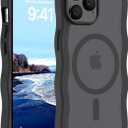 6 x Hualele Magnetic for iPhone 15 Pro Case, Compatible with MagSafe, Military Grade Dropproof Translucent Matte Back Cute Curly Wave Edge Slim Phone Case 15 Pro, Black