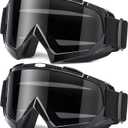 Adult Dirt Bike Goggles, 2-Pack ATV Motorcycle Goggles for Men & Women, Wide Vision Riding Off-Road Goggles (01.shiny Black Frame/Transparent Grey Lens  2)