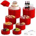 Vipxsa 8 Pack Foldable Risers For Table Display, Thick Acrylic & Cardboard Foldable Cake Risers, Complete Multi-Level Display Solution for Wedding, Birthday, Party & DIY Dessert Tables (Red)