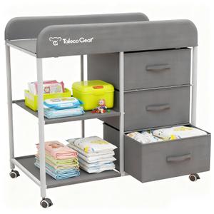 Baby Changing Table, Portable Changing Table, Diaper Changing Station with Waterproof Pad, Changing Table Dresser with 3 Storage Baskets, Mobile Nursery Organizer for Newborn Essentials