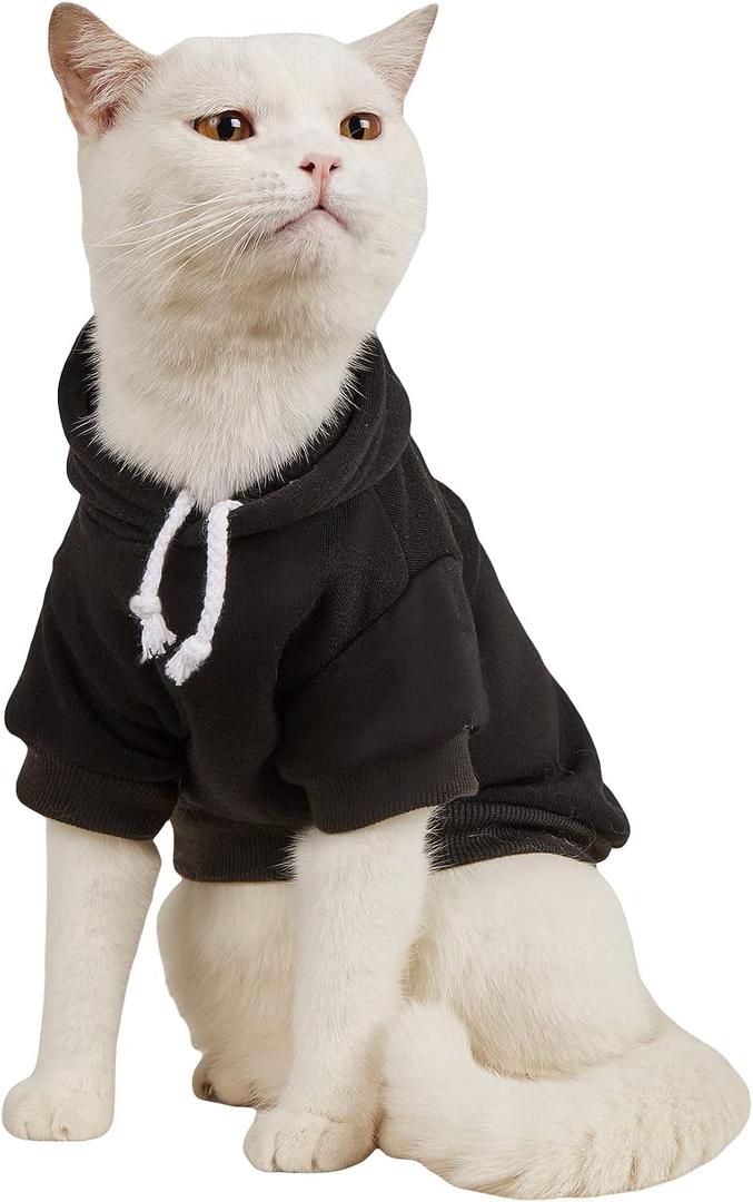 QWINEE Basic Dog Hoodie Sweatshirt Puppy Sweater Warm Cat Costumes Pet Clothes for Chihuahua Puppy Kitten Dogs, Black, Medium