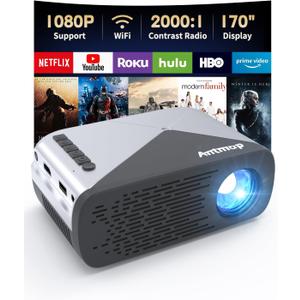 Mini Projector for iPhone, Outdoor Projector with WiFi and Bluetooth, Movie Projector Outdoor with Speaker, HD 1080P Support Mini Portable Projector, Projectors for Phone/HDMI/USB/TV Stick