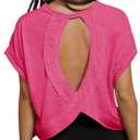 SOLY HUX Women's Plus Size Open Back Tops Criss Cross Cut Out Backless Tee Short Sleeve Summer T Shirt Solid HotPink X-Large Plus (Pink, XL)