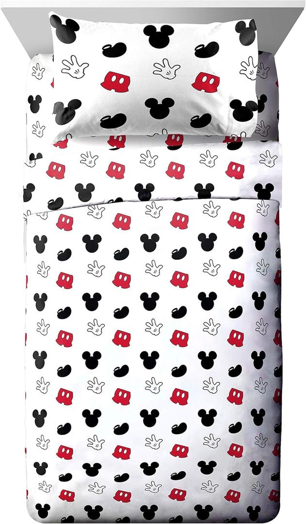 Jay Franco Kids Sheet Set with Fitted, Flat Sheets & Pillow Cover - Ultra-Soft Bedding with Pillowcase for Room Decor, White - Mickey Mouse, 3 Piece Twin