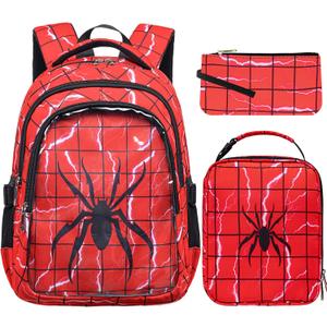 FunnyGifts Boys Backpacks with Lunch Box for Kids School Bookbag with Lunch Bag for Elementary Kindergarten Preschool Age 4-6 6-8 Years Old Mochila Para Nios (Red)