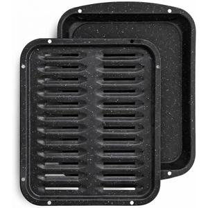 Broiler Pan for Oven Nonstick 16.75 x 13 Ceramic Coated - Broiling Pan for Oven Withstands Heat up to 550 F Heavy Duty Broil Pans and Rack Circulates Heat and Drains Fat (Speckled)