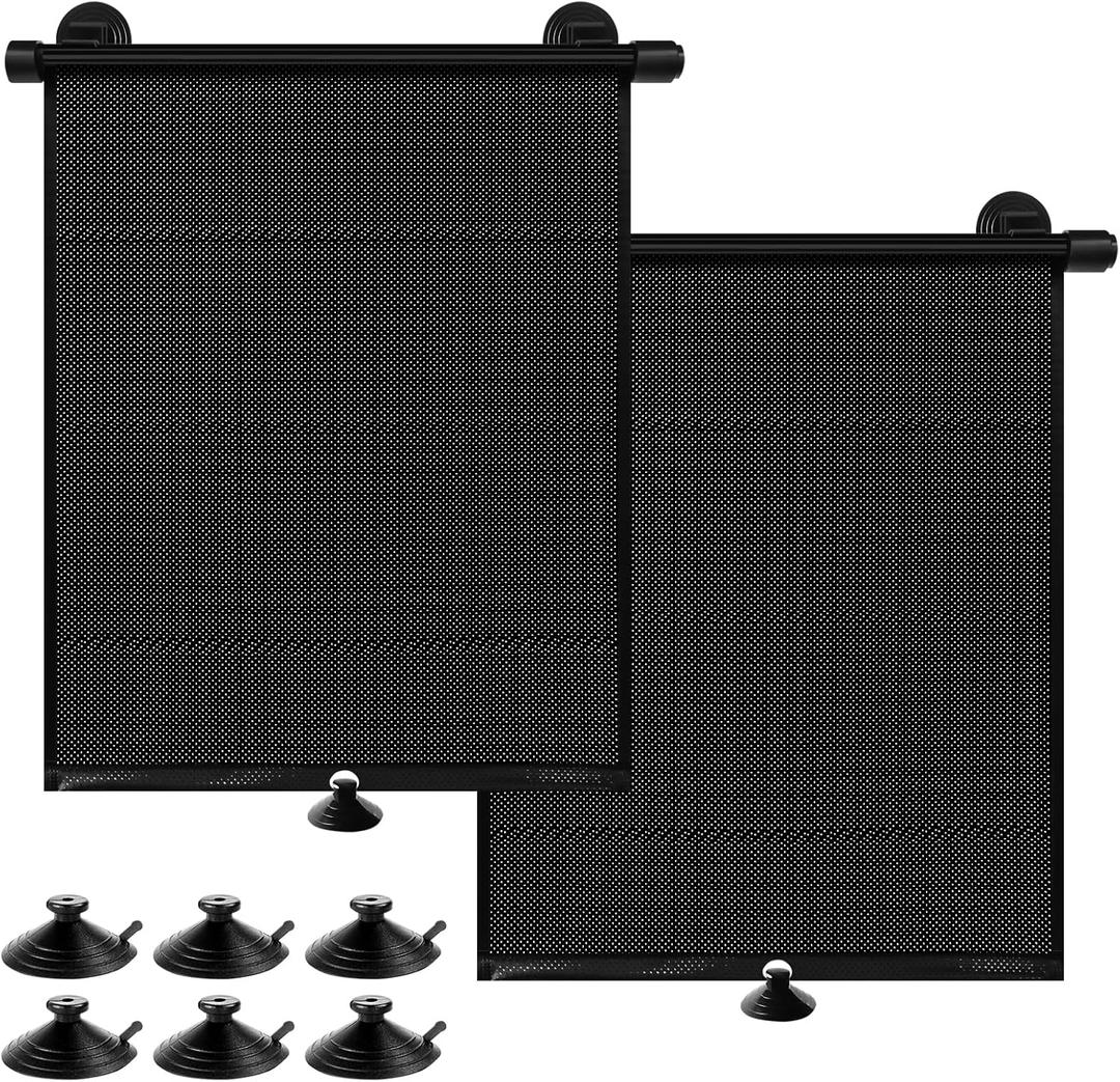 Car Window Shade for Side Windows, Retractable Pull Down Roller Sunshade UV & Heat Protection Automotive Blackout Protector with Suction Cup for Baby Kids Passenger Pets (4  6 | 2 Pack)