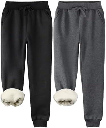 Cvaoo 2 Pack Fleece Lined Sweatpants Women, Sherpa Lined Joggers Women Pants with Pockets Winter Warm Athletic Sweatpants, Large