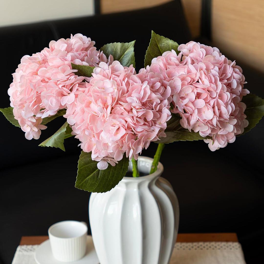 DUYONE 3PCS 22 inch Realistic Artificial Hydrangea Large Flowers Artificial Flowers Dry Flowers Outdoor Wedding Christmas Office Family Party Living Room Table Decoration (Pink)