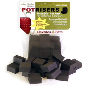 (Small 1" x 1" x 1/2" - 16 Pack) Outdoor Plant Risers & Drainage Pot Feet for Planters, Pots, or Statues  Elevates up to 5  Ideal for Patios, Decks, and Gardens (Black)