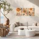 3Pcs Framed Boho Floral Wall Art Orange and Beige Abstract Botanical Wall Decor Pictures Modern Sunburst Flower Canvas Posters for Living Room Bedroom Office Home Decoration 16x24in