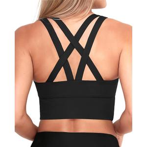 XUNYU Sports Bras for Women High Support Longline Workout Tank Tops Built in Bras Criss Cross Back Running Yoga Bra (Large)