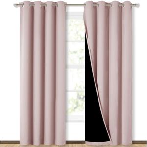 NICETOWN 100% Blackout Window Curtain Panels 84" Long, Blush Pink, 2 Pieces, 52 inches Wide Each Panel, Heat and Cold Blocking Drapes with Black Liner for Nursery, Thermal Insulated Draperies