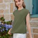 ZDC Girls Short Cap Sleeve T Shirts Kids Crewneck Summer Tops Basic Tees 5-14 Years (Green)