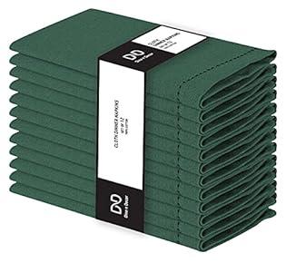 Dine n Decor Set of 12 Hemstitch Cloth Dinner Napkins 100% Cotton- Soft Durable Washable - Ideal for Events Wedding Christmas Easter- Perfect Everyday Use Table Linen Cloth Napkins 18x18 Forest Green