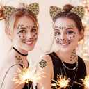2 x Cheetah Ears Headband with Gold Cat Face Temporary Tattoos Leopard Print Ears Cat Whiskers Face Tattoo Stickers Leopard Makeup Halloween Cheetah Costume Accessories for Women Kids Adult(cheetah3)
