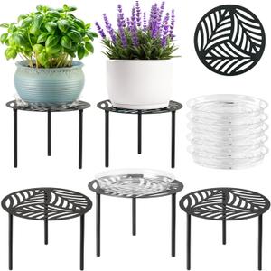 4-Pack 12” Heavy-duty Metal Plant Stands Large Flower Pot Holder for Indoor Outdoor Rust-proof Iron Potted Planter Stand Modern Round Corner Stand Shelf for Living Room Patio Garden Yard, Black