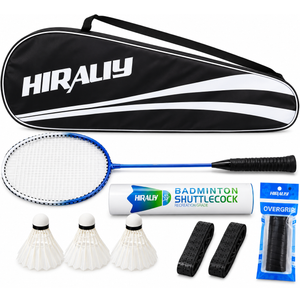 HIRALIY 1 Pack Badminton Rackets for Outdoor Games, including 1 Rackets,  Nylon Shuttlecocks, 4 x Spare Non-Slip Strips and 1 x Carry Bag