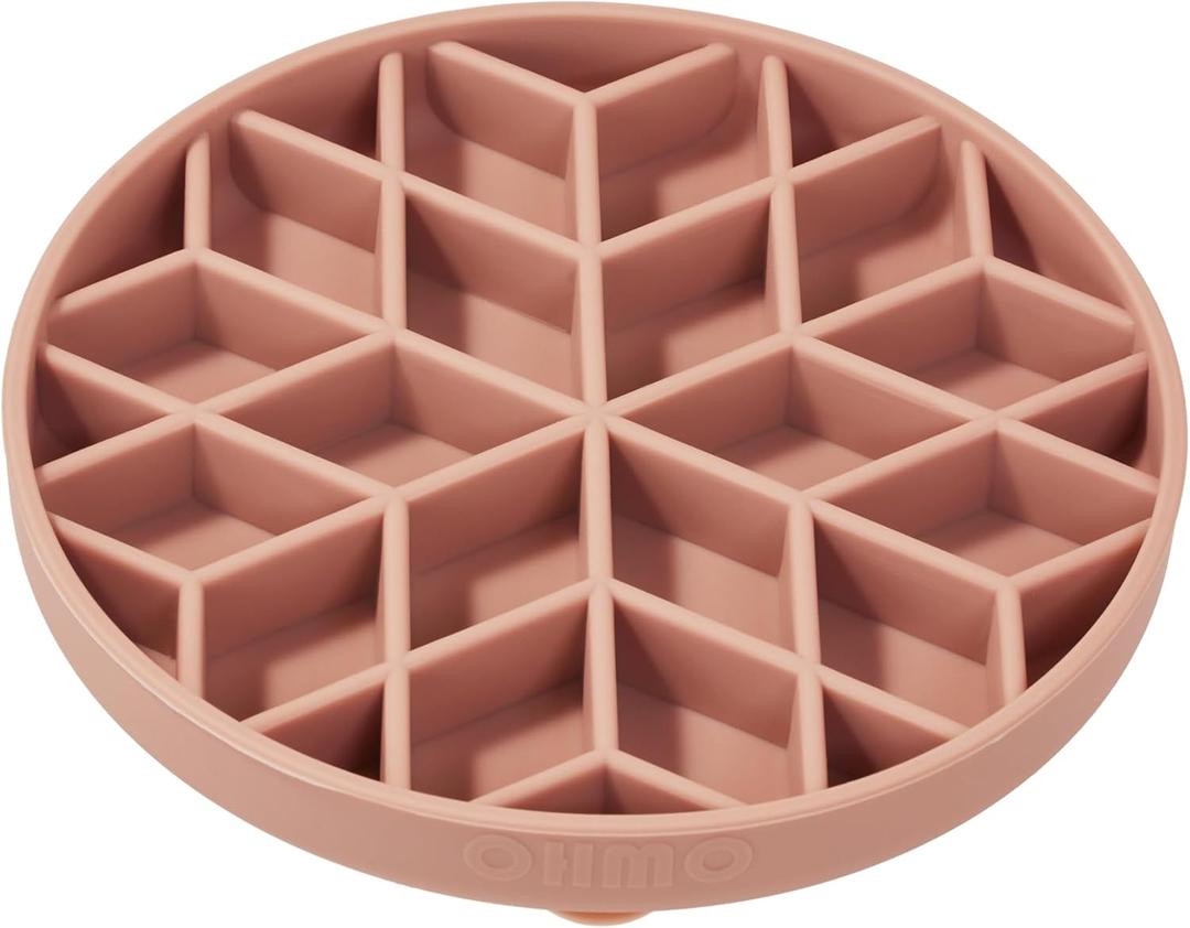 OHMO Slow Feeder Dog& Cat Bowl, Silicone Puppy Cat Food Bowl with Anti-Slip Suction Cup Slow Down Small Dogs Eating, Anti Choking (S-Diamond, Coral)