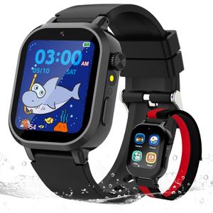 Kids Waterproof Smart Watch Boys Gift Age 3-12 with 39 Game HD Touch Screen Music Player Video Camera Pedometer Alarm Clock Birthday Gift for 6 7 8 9 Year Olds Black
