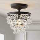 JONATHAN Y 10" Oil Rubbed Bronze Metal LED Flush Mount Ceiling Light Fixture, Clear Crystal Drum Shade for Bedroom Hallway, Modern Glam Chandelier, LED Bulb Included JYL9028A