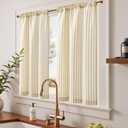 jinchan Striped Linen Kitchen Curtains 45 Inches Length Tier Curtains Farmhouse Modern Cafe Style Small Window Treatments Airy Light Filtering Rod Pocket for Living Room Bathroom 2 Panels Beige