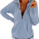 Floral Find Women's Long Sleeve Lapel Half Zip Up Sweatshirt Solid Stylish Loose Fit Casual Pullover Tops (XX-Large, L-airy Blue)