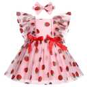 IDOPIP Baby Girls Strawberry Tutu Dress Berry 1st Birthday Outfit Summer Sleeveless Princess Birthday Party Dresses Toddler Communion Pageant Sundress + Headband Outfit Pink Strawberry 18-24 Months